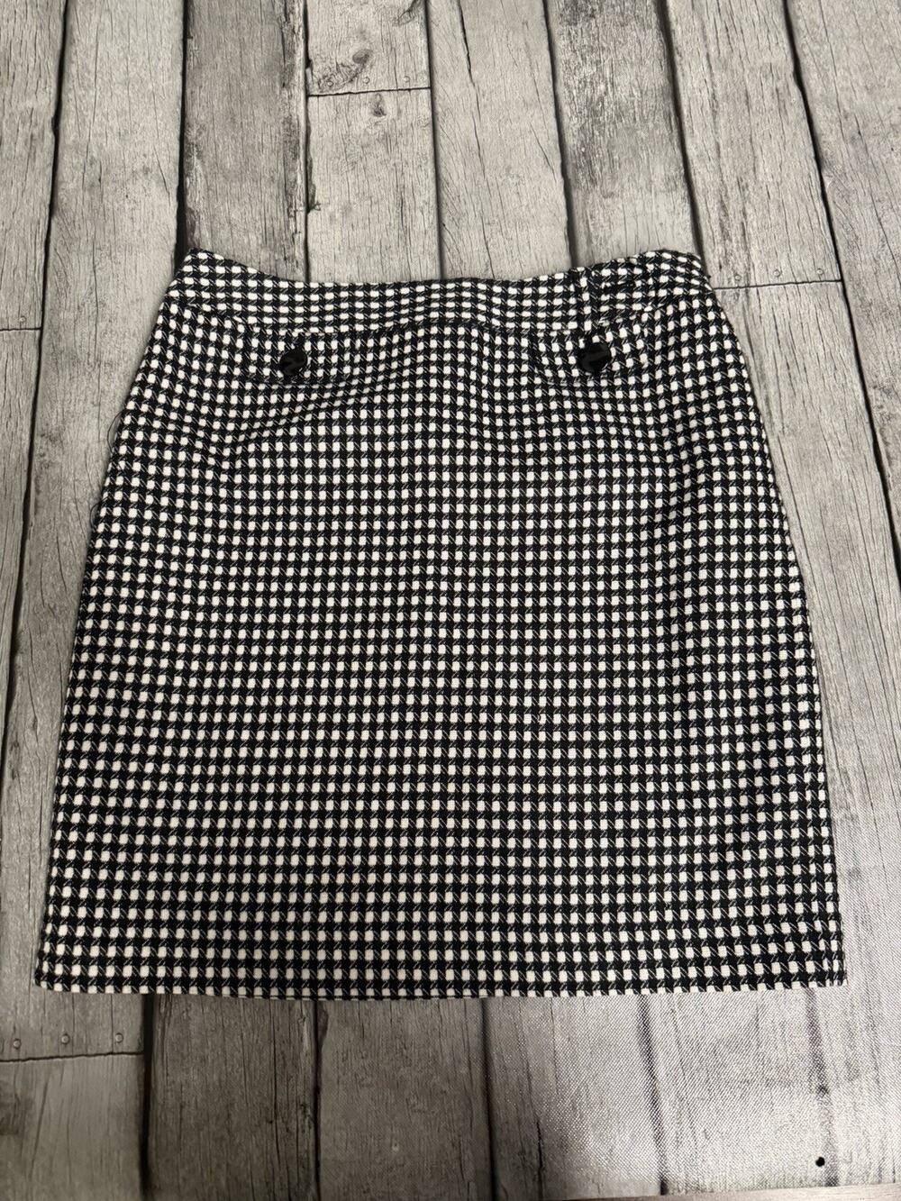 Women’s Ann Taylor Petites Checked Pencil Skirt Sz 8 P Black White Classy Career